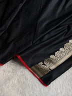 Banarasi Mashru Satin Silk Saree Booti Pattern Black Shades with Red edges MSK28