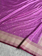 Banarasi Mashru Satin Silk Saree Tanchoi Pattern Contrast Lavendar with Rani Shades MSK34