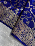 Banarasi Satin Silk Saree Cross Pattern in Royal Blue Shades SS09