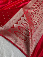 Banarasi Mashru Satin Silk Saree Floral Jaal Pattern In Red Shades MSC13
