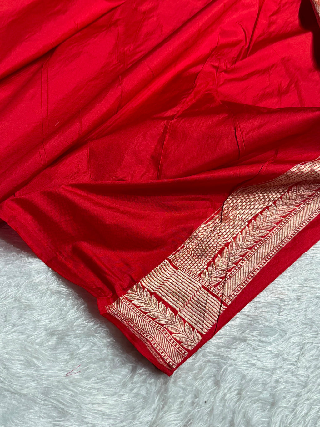 Banarasi Pure Katan Silk Saree with Minakari Cross Pattern in Red Shades Shades PKM02