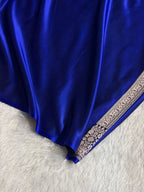Banarasi Mashru Satin Silk Saree Booti Pattern Royal Blue Shades MSK18