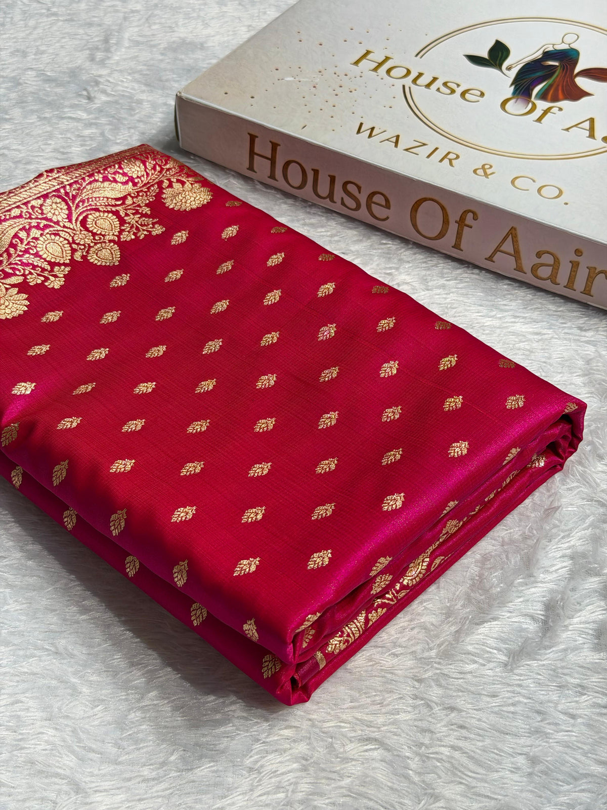 Banarasi Satin Silk Saree Booti Pattern in Cross Rani Shades SS10