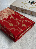 Banarasi Satin Silk Saree Jaal Pattern in Red Shades SS06
