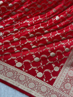 Banarasi Mashru Satin Silk Saree Jaal Pattern In Red Shades MSK39