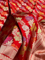 Banarasi Pure Katan Silk Saree with Minakari Cross Pattern in Red Shades Shades PKM02