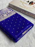 Banarasi Satin Katan Silk Saree Dot Booti Pattern in Royal Blue Shades SK11