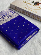 Banarasi Satin Katan Silk Saree Dot Booti Pattern in Royal Blue Shades SK11