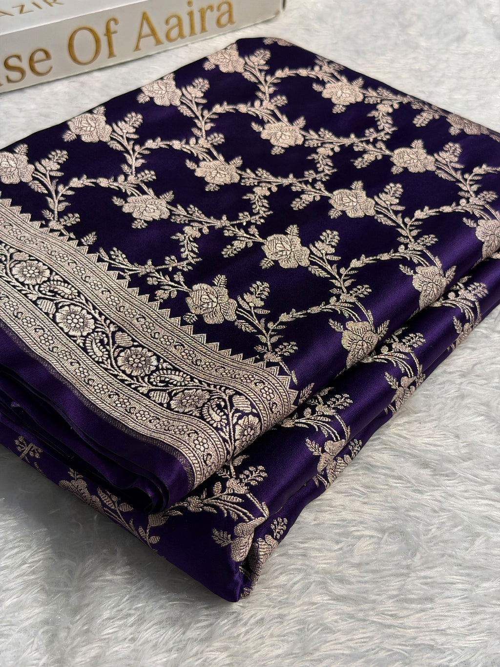 Banarasi Mashru Satin Silk Saree Floral Jaal Pattern In Purple Shades MSC12