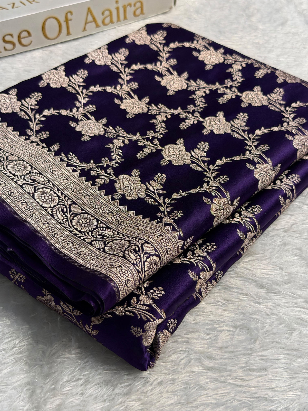 Banarasi Mashru Satin Silk Saree Floral Jaal Pattern In Purple Shades MSC12