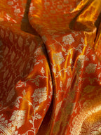 Banarasi Satin Silk Saree Jaal Pattern in Fire Gold Shades SS05