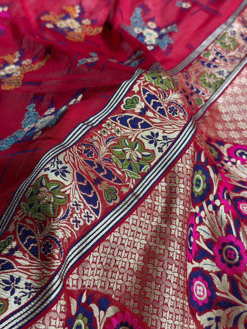 Banarasi Pure Chiffon Georgette Silk Saree with Minakari Work Pattern in Maroon Shades PCG01