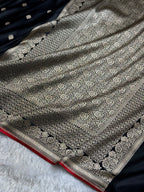 Banarasi Mashru Satin Silk Saree Booti Pattern Black Shades with Red edges MSK28