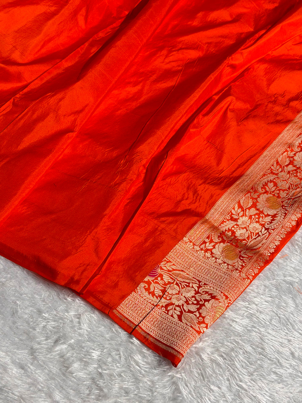 Banarasi Pure Katan Silk Saree with Minakari Jaal Pattern in Orange Shades PKM11