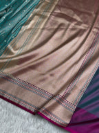 Banarasi Mashru Satin Silk Saree Tanchoi Pattern Contrast Sea Green with Rani Shades MSK34