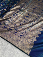 Banarasi Satin Silk Saree Jaal Pattern in Peacock Shades SS12