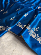 Banarasi Satin Katan Silk Saree Booti Pattern in German Blue Shades SK13