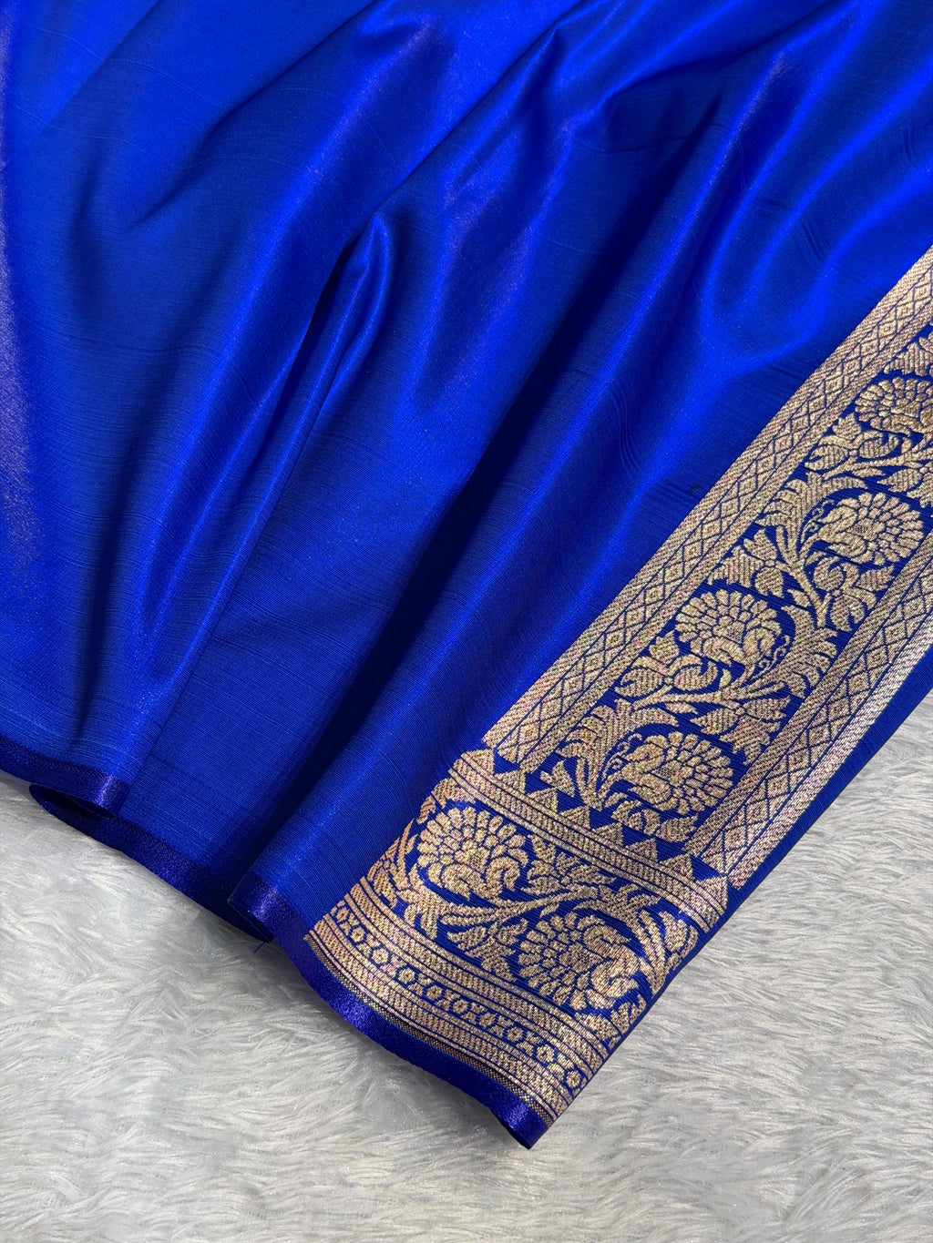 Banarasi Satin Silk Saree Cross Pattern in Royal Blue Shades SS07