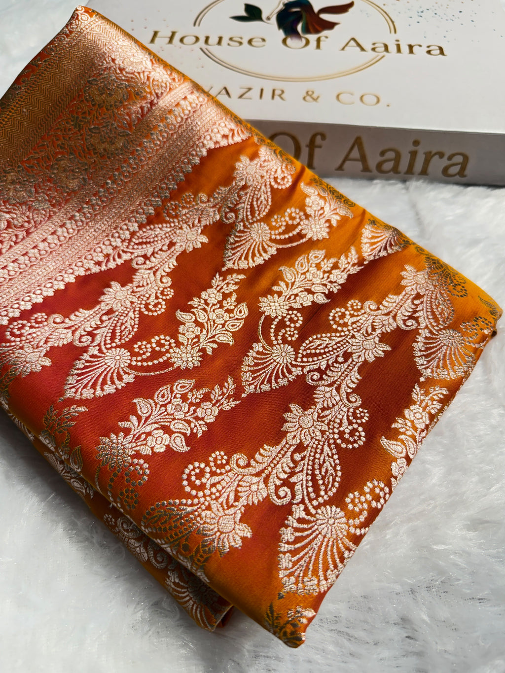 Banarasi Satin Katan Silk Saree Jaal Pattern in Mustard Shades SK15
