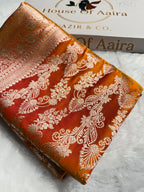 Banarasi Satin Katan Silk Saree Jaal Pattern in Mustard Shades SK15