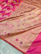 Banarasi Pure Katan Silk Saree with Minakari Cross Pattern in Goldish Pink Shades PKM12