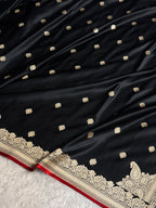 Banarasi Mashru Satin Silk Saree Booti Pattern Black Shades with Red edges MSK28